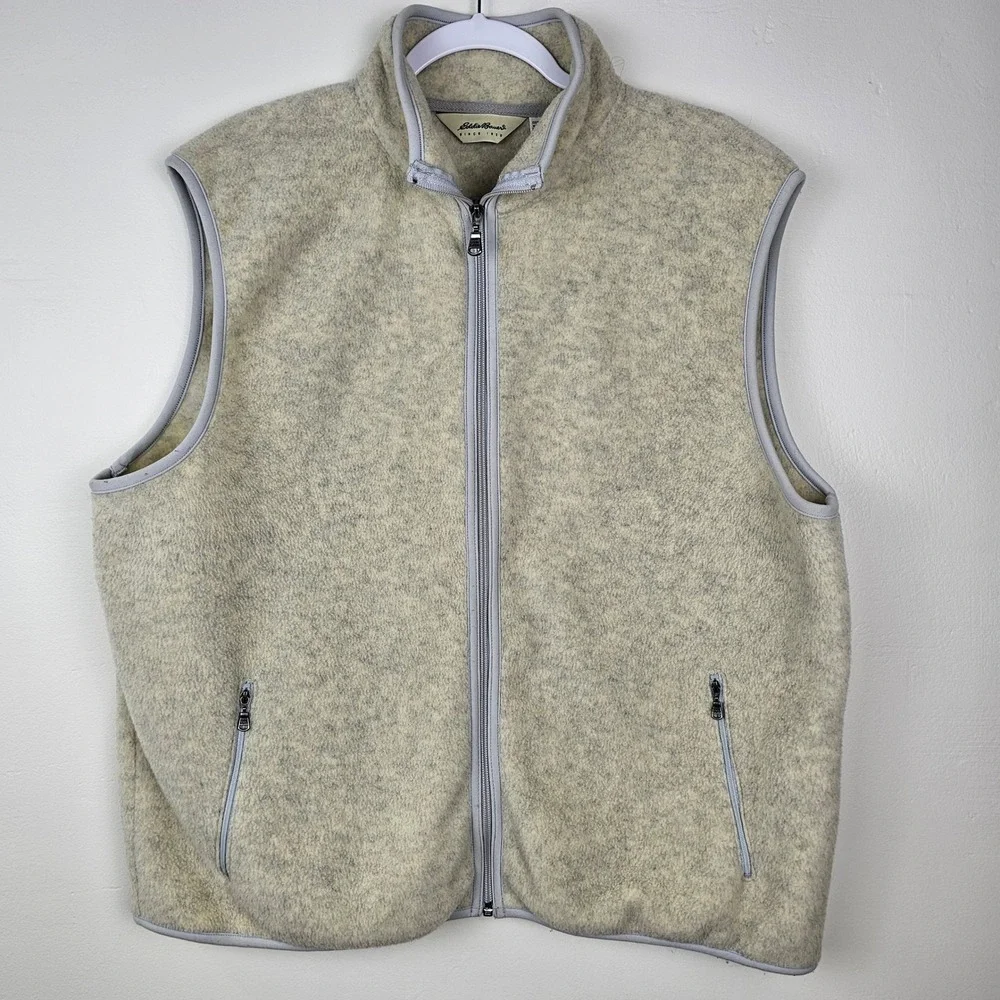 Eddie Bauer Vest Mens XXL Gray Polartec Fleece Full Zip Outdoor Gorpcore